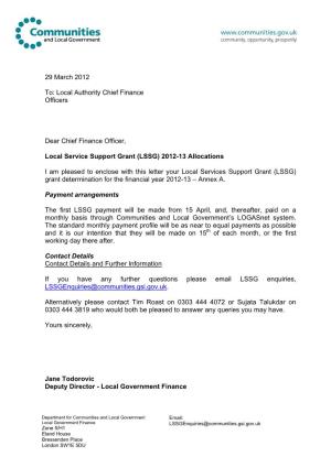 Local Service Support Grant 2012-13: Grant Determination Letter