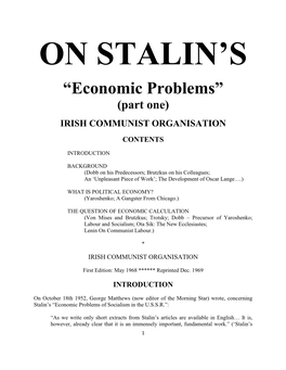 On Stalin's "Economic Problems"