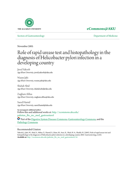 Role of Rapid Urease Test and Histopathology in the Diagnosis Of