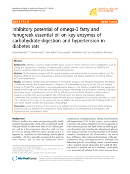 Inhibitory Potential of Omega-3 Fatty and Fenugreek Essential Oil on Key