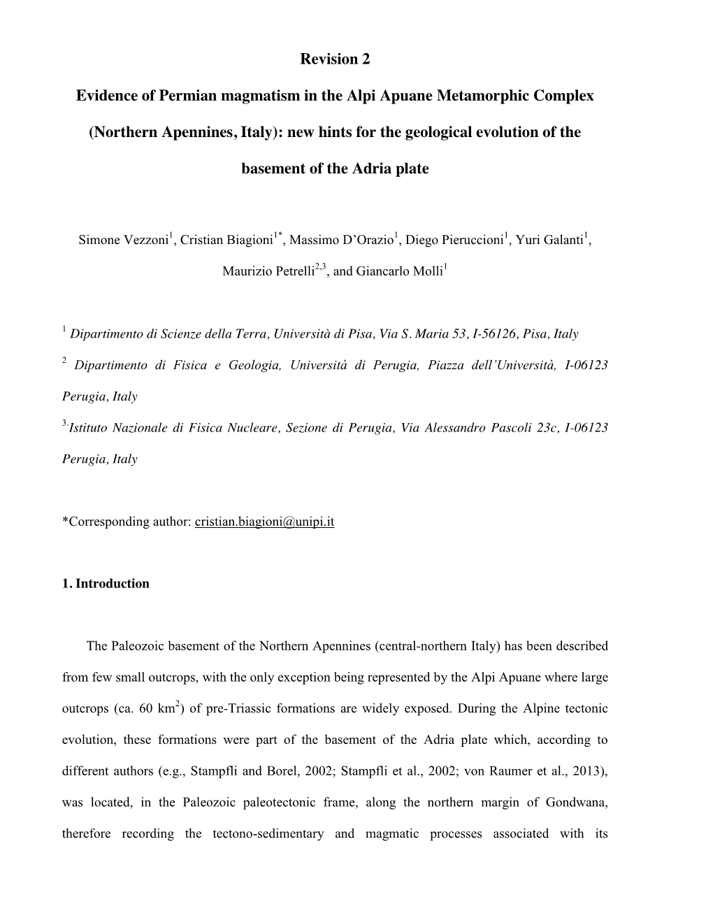 Revision 2 Evidence of Permian Magmatism in the Alpi Apuane Metamorphic Complex