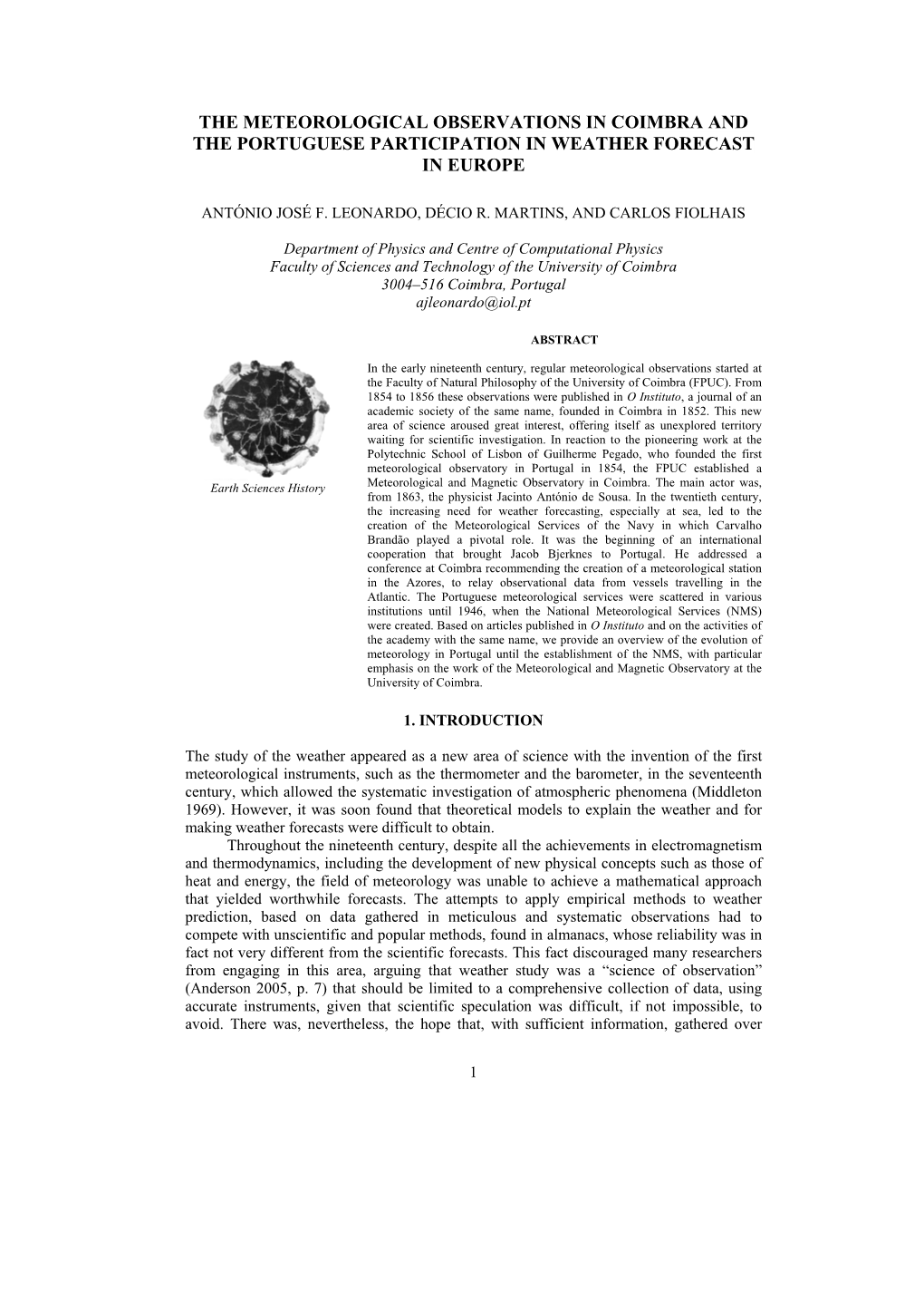 The Meteorological Observations in Coimbra and the Portuguese Participation in Weather Forecast in Europe