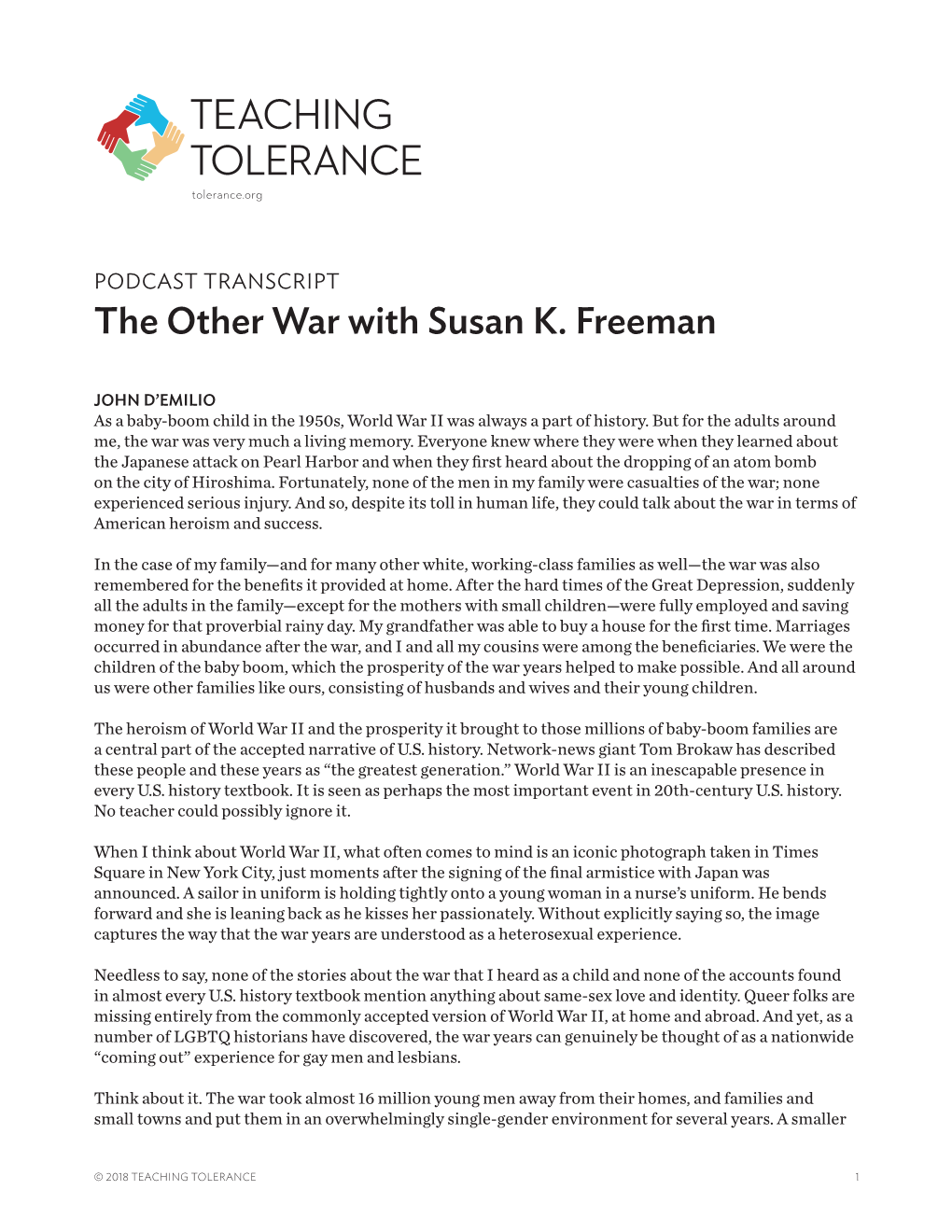 TT-Queer America-Podcast-Transcript-Episode-7-The-Other-War-With-Susan-K-Freeman.Pdf