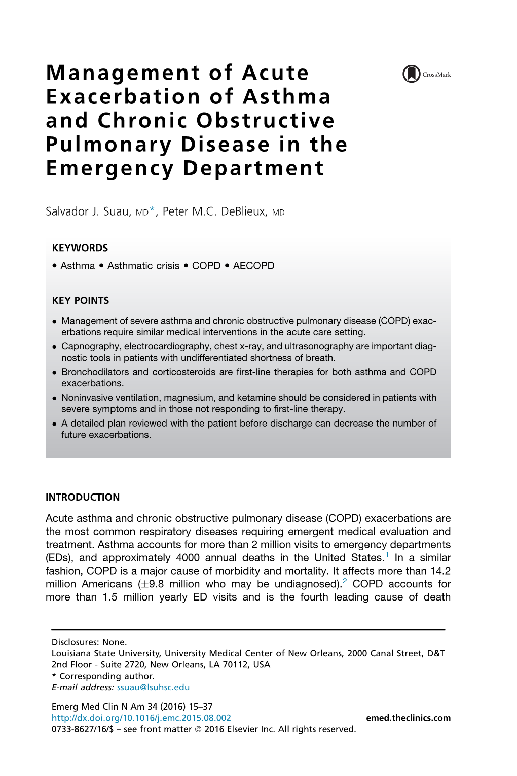 Management of Acute Exacerbation of Asthma and Chronic Obstructive Pulmonary Disease in the Emergency Department