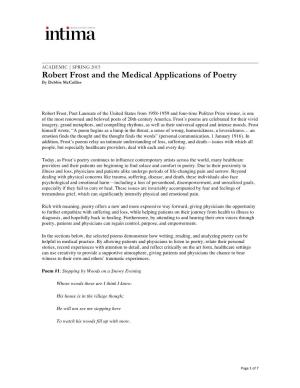 Robert Frost and the Medical Applications of Poetry by Debbie Mcculliss