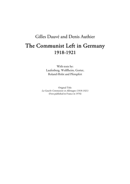 The Communist Left in Germany 1918-1921