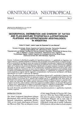 Geographical Distribution and Sympatry of Tufted and Plain-Mantled Tit-Spinetails (Leptasthenura Platensis and Leptasthenura Aegithaloides) in Argentina