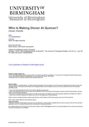 Who Is Making Dinner at Qumran? Hempel, Charlotte