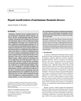 Hepatic Manifestations of Autoimmune Rheumatic Diseases ANNALS of GASTROENTEROLOGY 2005, 18(3):309-324309