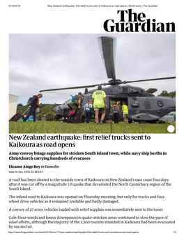 New Zealand Earthquake: First Relief Trucks Sent to Kaikoura As Road Opens | World News | the Guardian