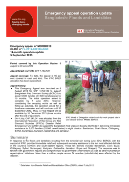 Summary Emergency Appeal Operation Update Bangladesh