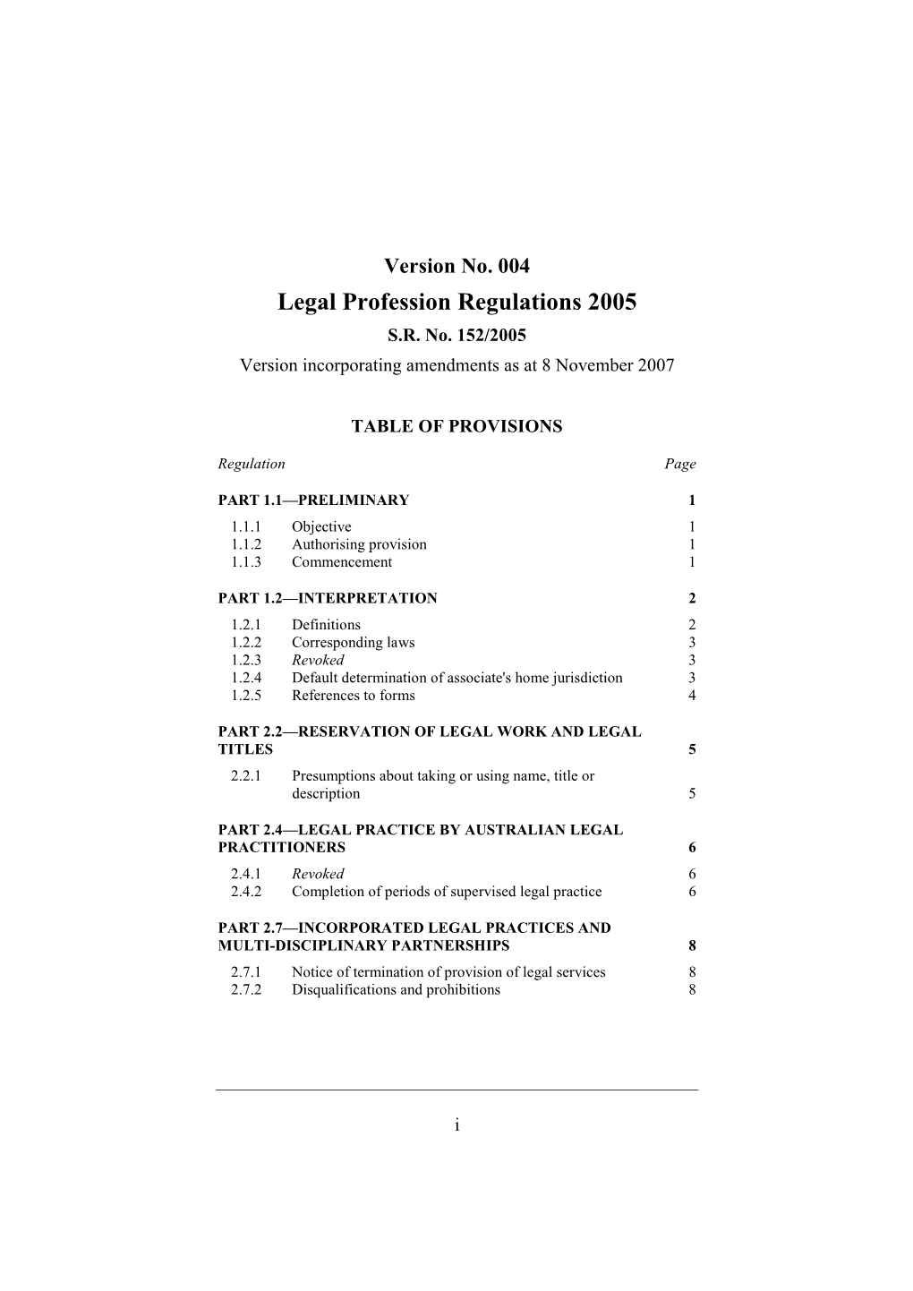 Legal Profession Regulations 2005 S.R