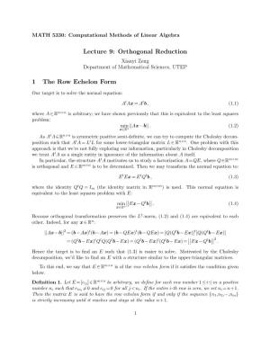 Orthogonal Reduction 1 the Row Echelon Form -.: Mathematical