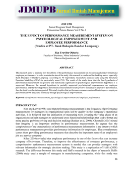 THE EFFECT of PERFORMANCE MEASUREMENT SYSTEM on PSYCHOLOGICAL EMPOWERMENT and EMPLOYEE PERFORMANCE (Studies at PT