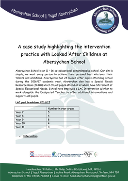 A Case Study Highlighting the Intervention Practice with Looked After Children at Abersychan School