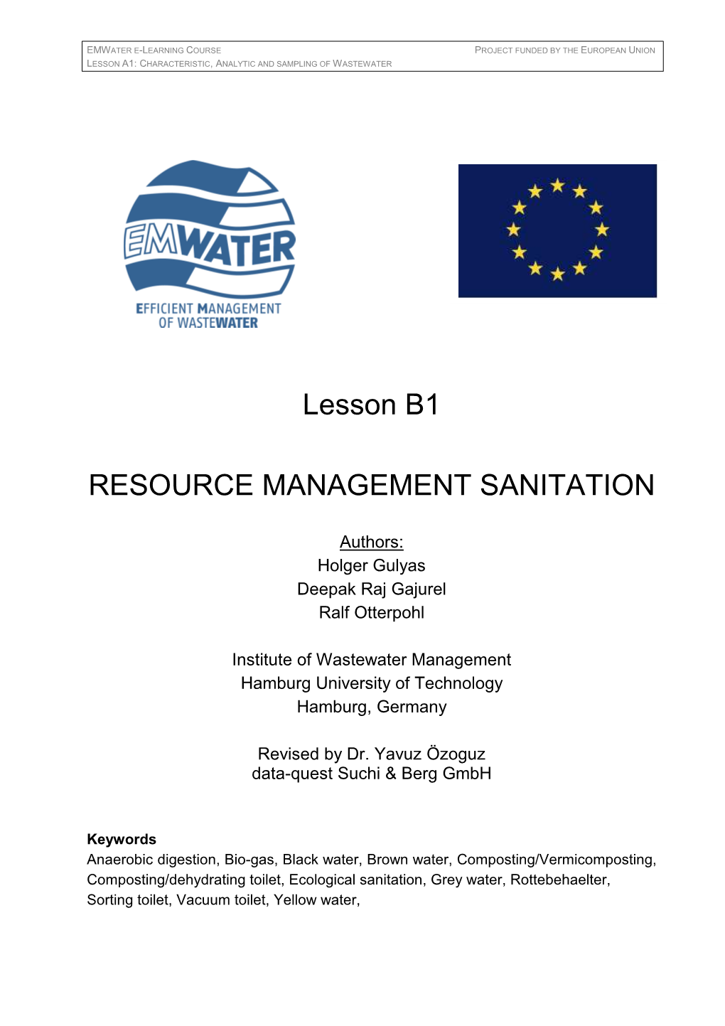 Lesson B1 RESOURCE MANAGEMENT SANITATION