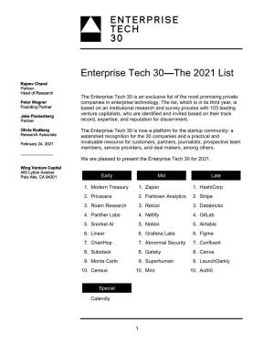 Enterprise Tech 30—The 2021 List