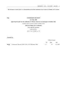 B COMMISSION DECISION of 2 May 2005 Approving the Plan