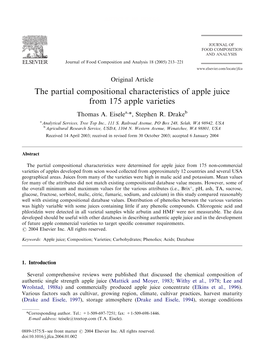 The Partial Compositional Characteristics of Apple Juice from 175 Apple Varieties Thomas A