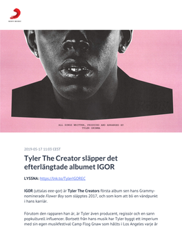 Tyler the Creator Släpper Det Efterlängtade Albumet IGOR