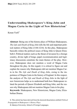 Understanding Shakespeare's King John and Magna Carta in the Light
