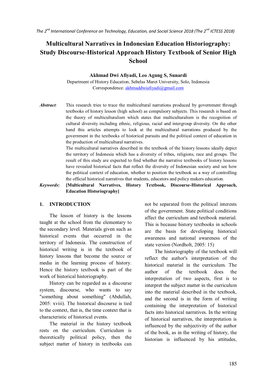 Multicultural Narratives in Indonesian Education Historiography: Study Discourse-Historical Approach History Textbook of Senior High School