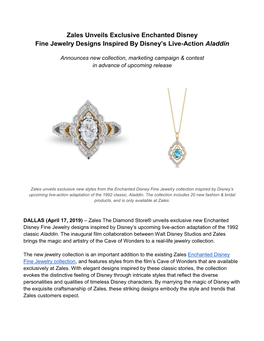 Zales Unveils Exclusive Enchanted Disney Fine Jewelry Designs Inspired by Disney’S Live-Action Aladdin