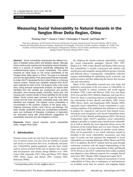 Measuring Social Vulnerability to Natural Hazards in the Yangtze River Delta Region, China