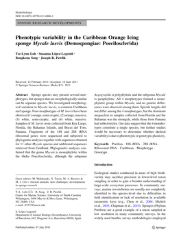 Phenotypic Variability in the Caribbean Orange Icing Sponge Mycale Laevis (Demospongiae: Poecilosclerida)