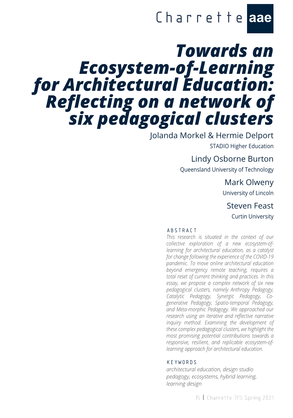 Towards an Ecosystem-Of-Learning for Architectural Education