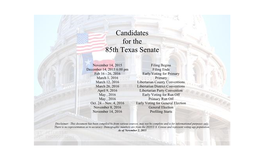 Candidates for the 85Th Texas Senate