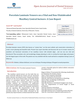 Porcelain Laminate Veneers on a Vital and Non-Vitalabraded Maxillary Central Incisors: a Case Report