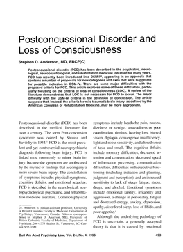 Postconcussional Disorder and Loss of Consciousness