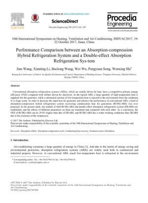 Performance Comparison Between an Absorption-Compression Hybrid Refrigeration System and a Double-Effect Absorption Refrigeration Sys-Tem