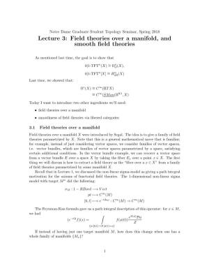 Lecture 3: Field Theories Over a Manifold, and Smooth Field Theories
