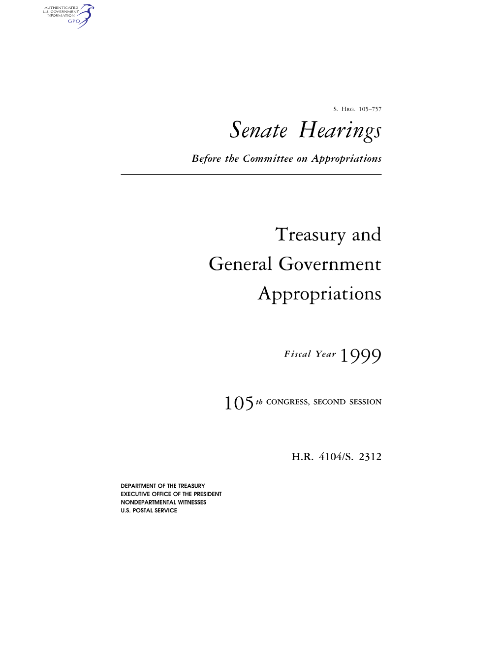 Senate Hearings Before the Committee on Appropriations