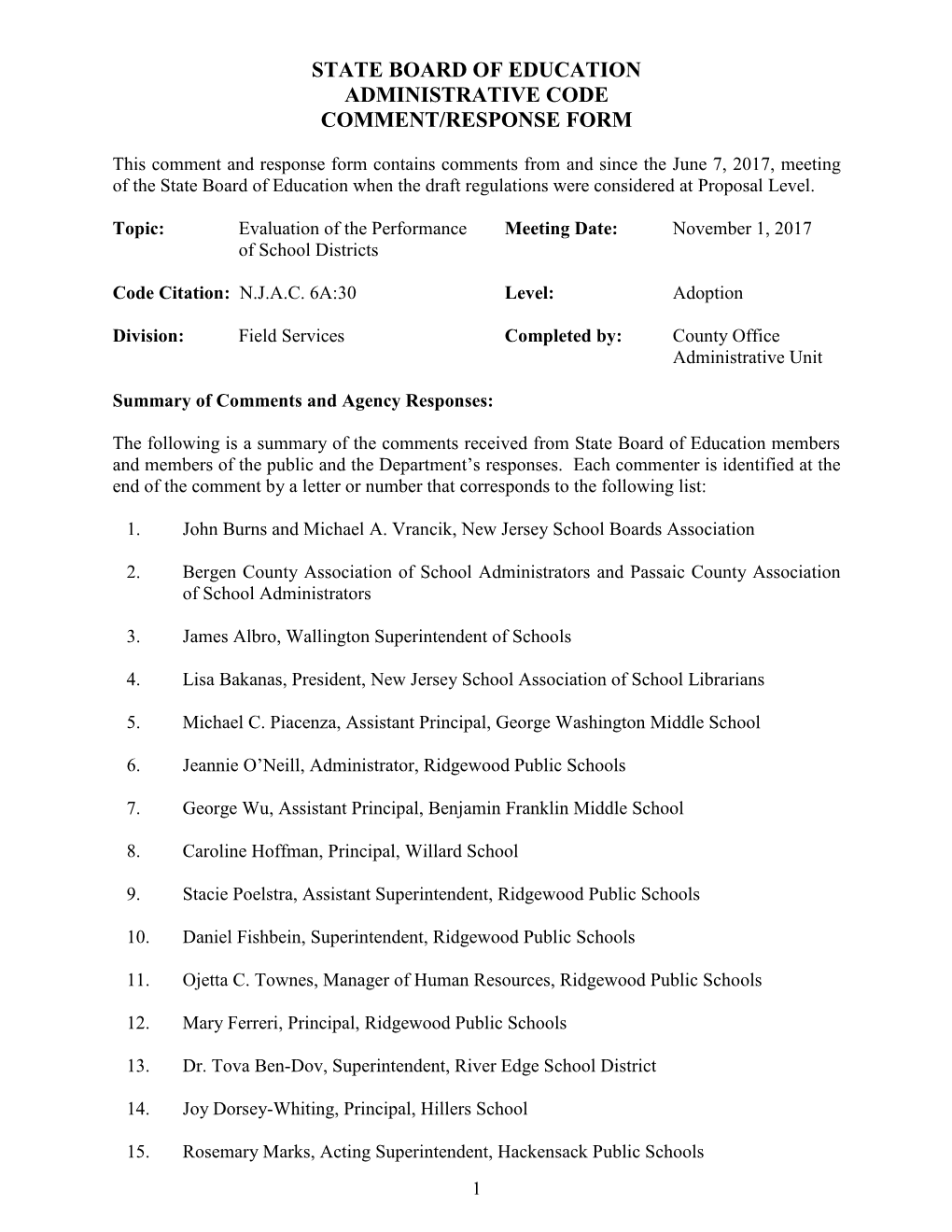Item C Evaluation of the Performance of School Districts