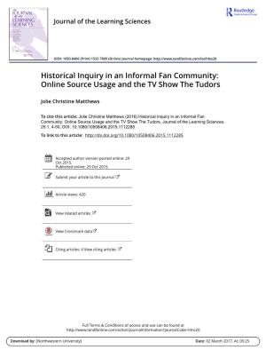 Historical Inquiry in an Informal Fan Community: Online Source Usage and the TV Show the Tudors