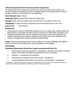 Chiltern Escarpment North CTA (Conservation Target Area) the Steepest Parts of the Escarpment Running North from Swyncombe