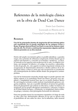 Referentes De La Mitología Clásica En La Obra De Dead Can Dance