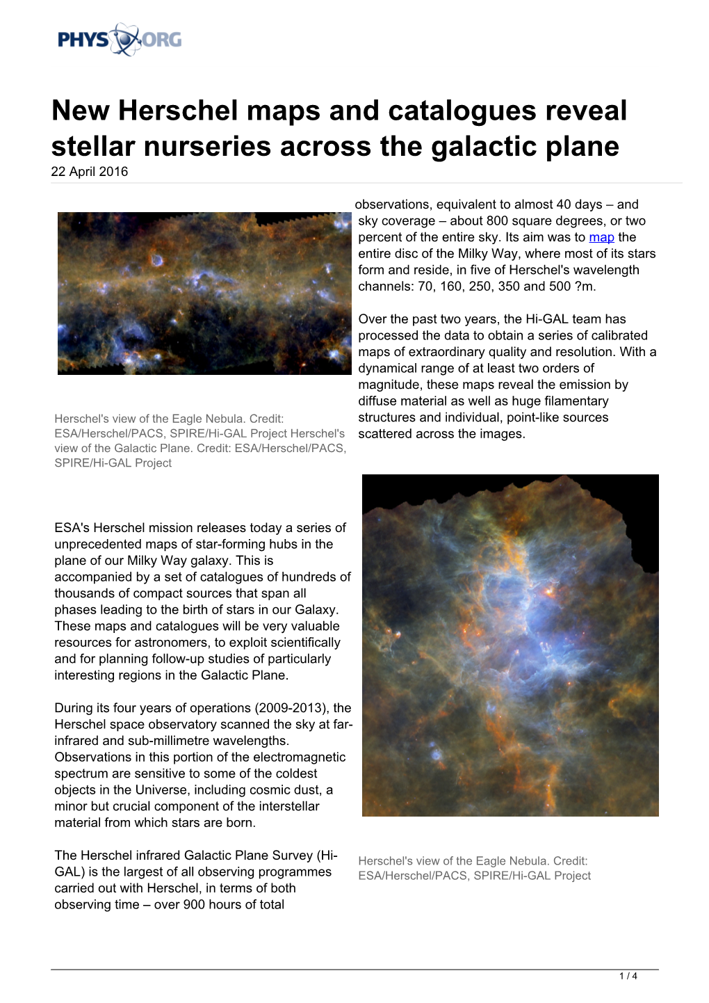 New Herschel Maps and Catalogues Reveal Stellar Nurseries Across the Galactic Plane 22 April 2016