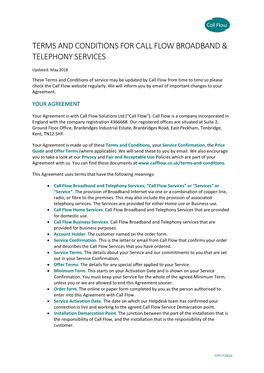 Terms and Conditions for Call Flow Broadband and Telephony Services