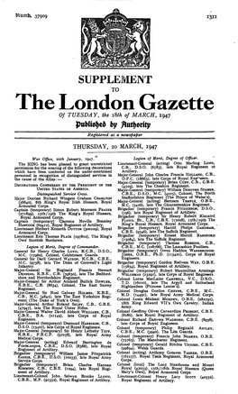 The London Gazette of TUESDAY, the Isth of MARCH, 1947 Public* by Fluidity Registered As a Newspaper