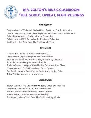 Mr. Colton's Classroom List of Positive Upbeat Songs
