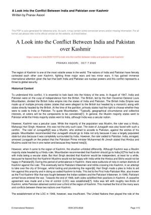 A Look Into the Conflict Between India and Pakistan Over Kashmir Written by Pranav Asoori
