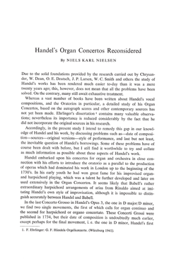 Handel' S Organ Concerto S Reconsidered