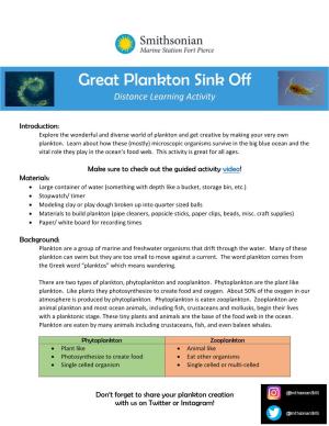 Great Plankton Sink Off Distance Learning Activity