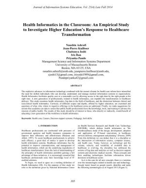 Health Informatics in the Classroom: an Empirical Study to Investigate Higher Education’S Response to Healthcare Transformation