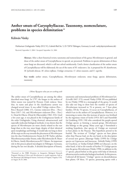 Anther Smuts of Caryophyllaceae. Taxonomy, Nomenclature, Problems in Species Delimitation *