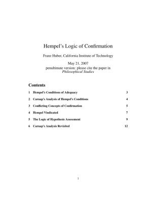 Hempel's Logic of Confirmation